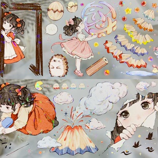 龟龟手账分装胶带铅笔国月亮经过时浮游红人物女孩可爱流麻手机卡