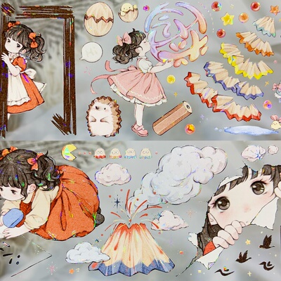 龟龟手账分装胶带铅笔国月亮经过时浮游红人物女孩可爱流麻手机卡