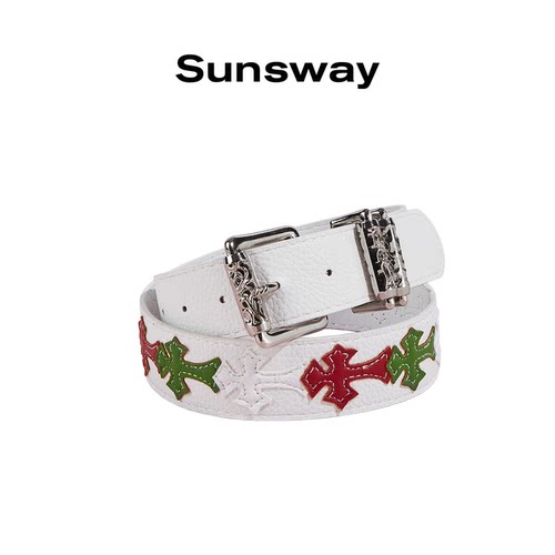 SUNSWAY复古雕花十字白色亚文化皮带男女小众潮流辣妹装饰腰带