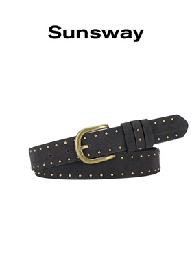 sunsway复古铆钉皮带女黑色金属扣腰带朋克风百搭潮流腰带亚文化