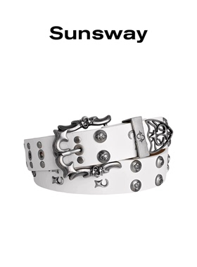 SUNSWAY朋克铆钉erd暗黑金属扣小众潮流腰带白色亚文化辣妹皮带