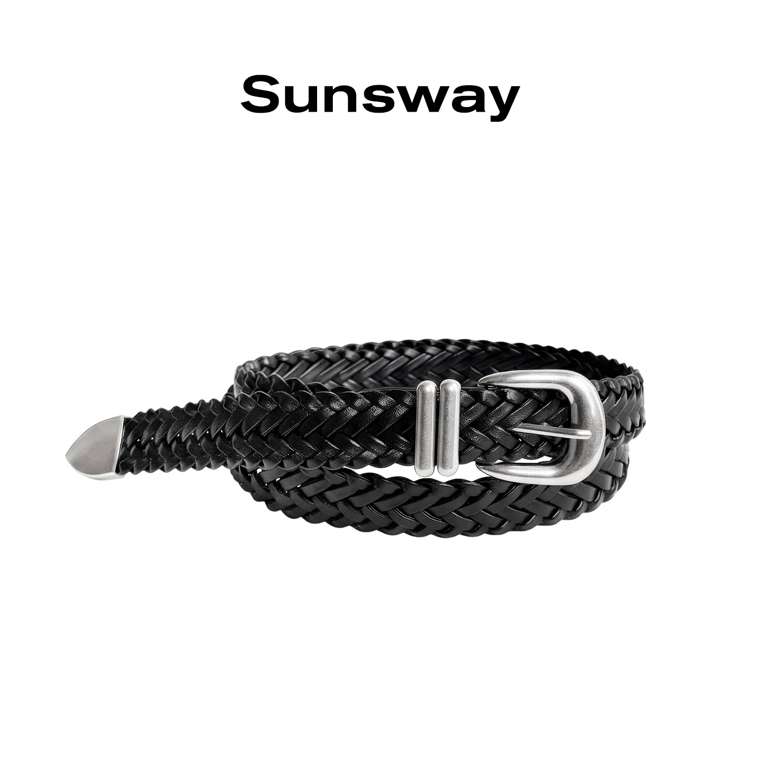 SUNSWAY复古手工编织简约小众腰带男女免打孔金属扣cleanfit皮带