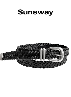 SUNSWAY复古手工编织简约小众腰带男女免打孔金属扣cleanfit皮带