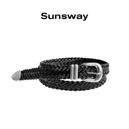 SUNSWAY复古手工编织简约小众腰带男女免打孔金属扣cleanfit皮带