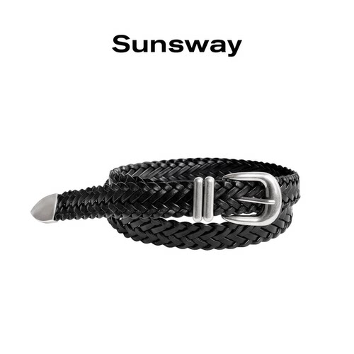 SUNSWAY复古手工编织简约小众腰带男女免打孔金属扣cleanfit皮带