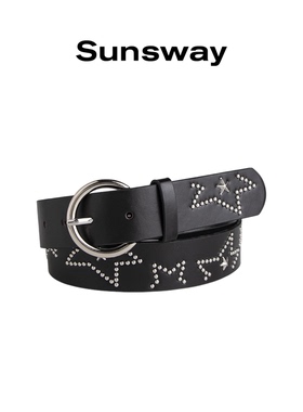 SUNSWAY复古铆钉印星星皮带女新款黑色辣妹y2k腰带女配饰搭裙子