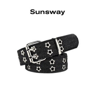SUNSWAY朋克风星星铆钉腰带牛仔布复古亚文化小众设计感潮流皮带