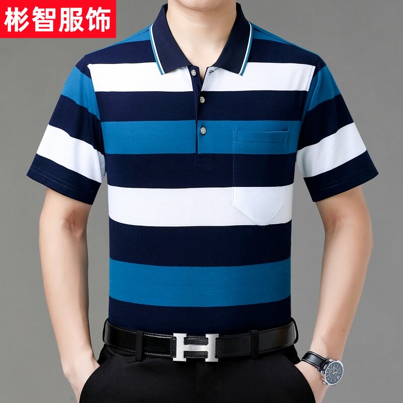 夏季中年男士休闲短袖POLO衫加肥加大码胖子宽松棉质t恤衫显年轻