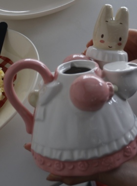 茉莉兔茶壶可爱釉下彩陶瓷下午茶咖啡壶少女心闺蜜情侣礼