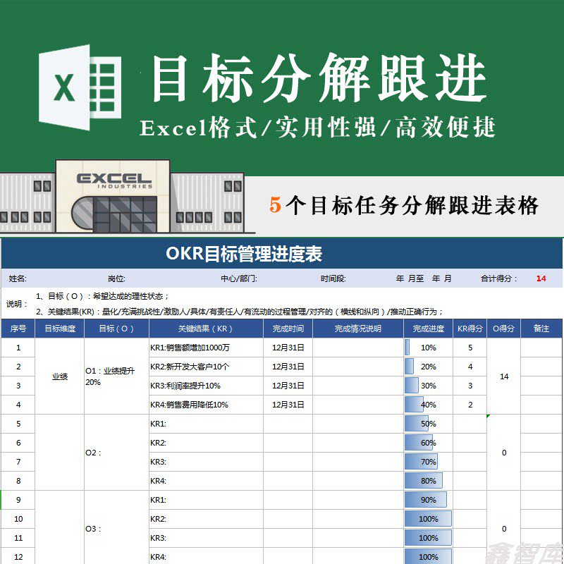 okr目标分解跟进管理电商直播带货销售项目任务分派计划进度模板