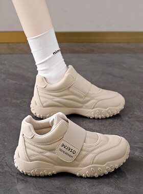 女鞋秋季轻便运动鞋魔术贴一脚蹬超轻软底不累脚孕妇防滑皮面爆款