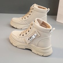 高帮马丁靴女鞋秋冬配裙短靴厚底舒服百搭休闲4CM真皮防滑运动鞋