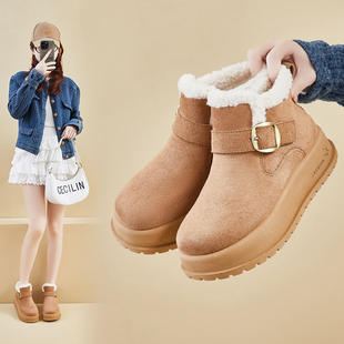 厚底加绒保暖雪地靴女2025新款冬季加厚防滑勃肯棉鞋复古毛毛短靴