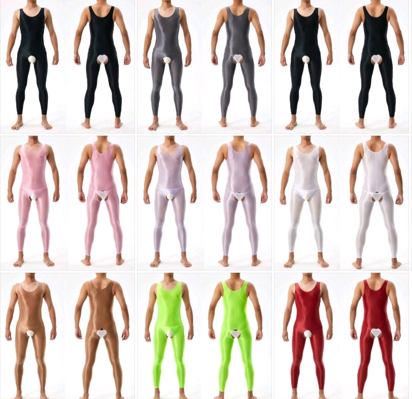 男士大码油亮光泽连体衣全身高弹大码开档瑜伽运动连体衣7150