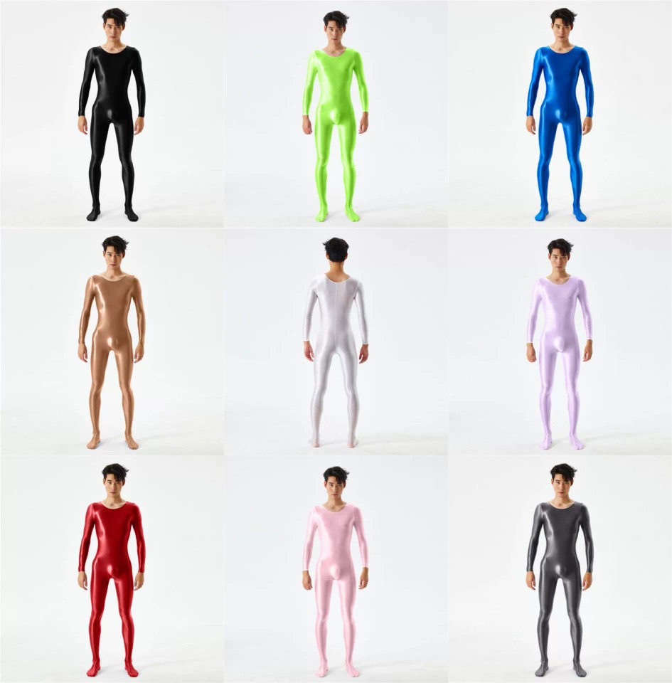 大码男女通用全身连体衣油亮丝滑光泽欧美性感透明爽滑紧身衣7076