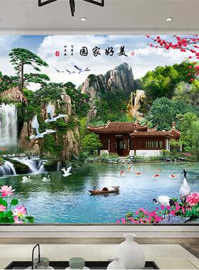 新中式自粘贴画壁画山水画墙贴客厅沙发电视背景墙墙贴风景装饰画