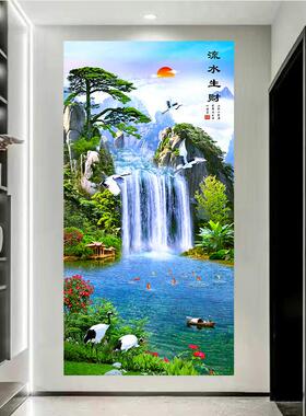 入户门玄关装饰画流水生财客厅自粘贴画过道走廊中式防水墙贴壁画