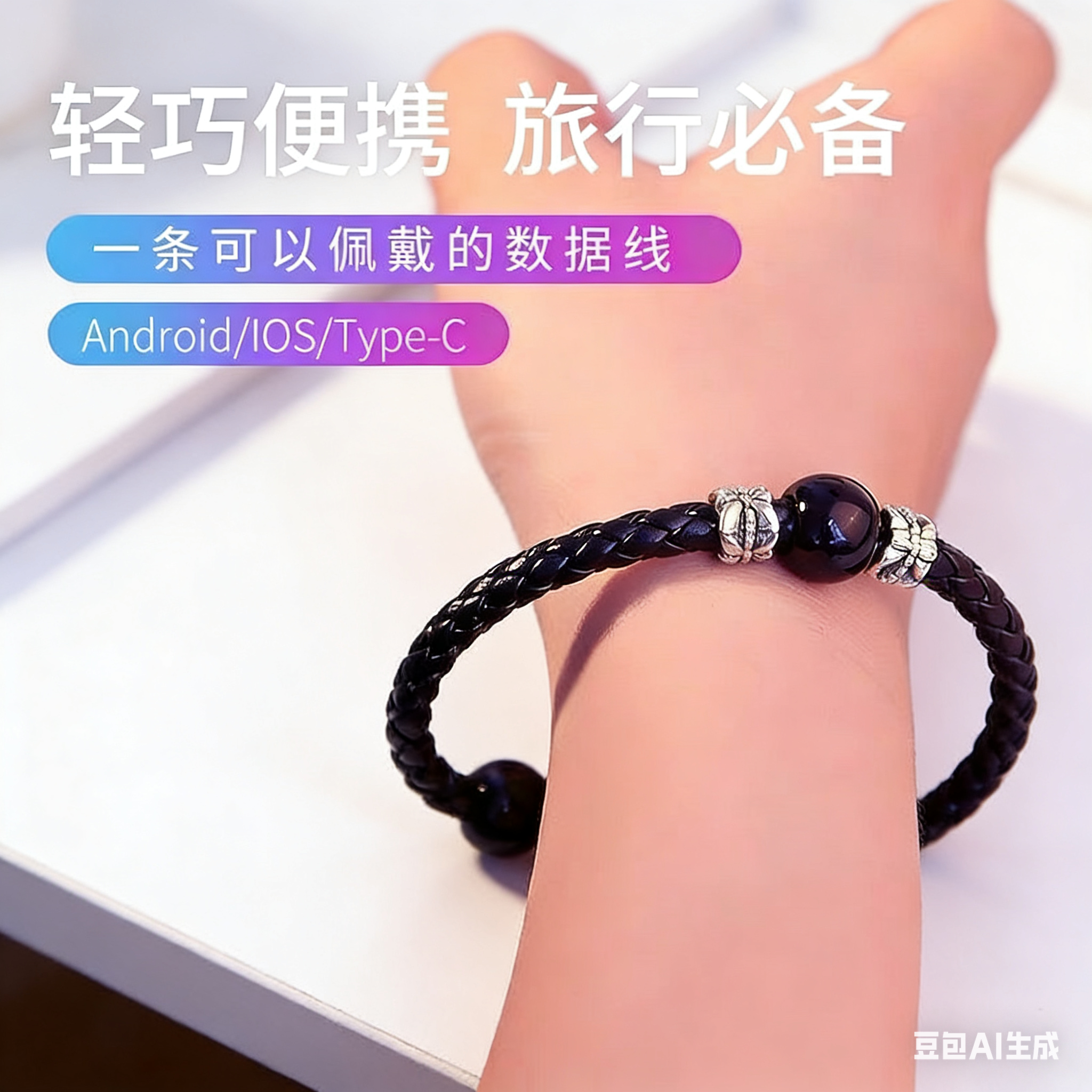 网红简约创意快充手链式手环手腕数据线type-c短便携充电线安卓手机适用于小米oppo华为vivo苹果iPhone14pro