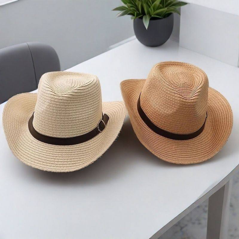 儿童草帽夏男潮西部牛仔大檐草帽宝宝沙滩遮阳帽男童凉帽亲子出游