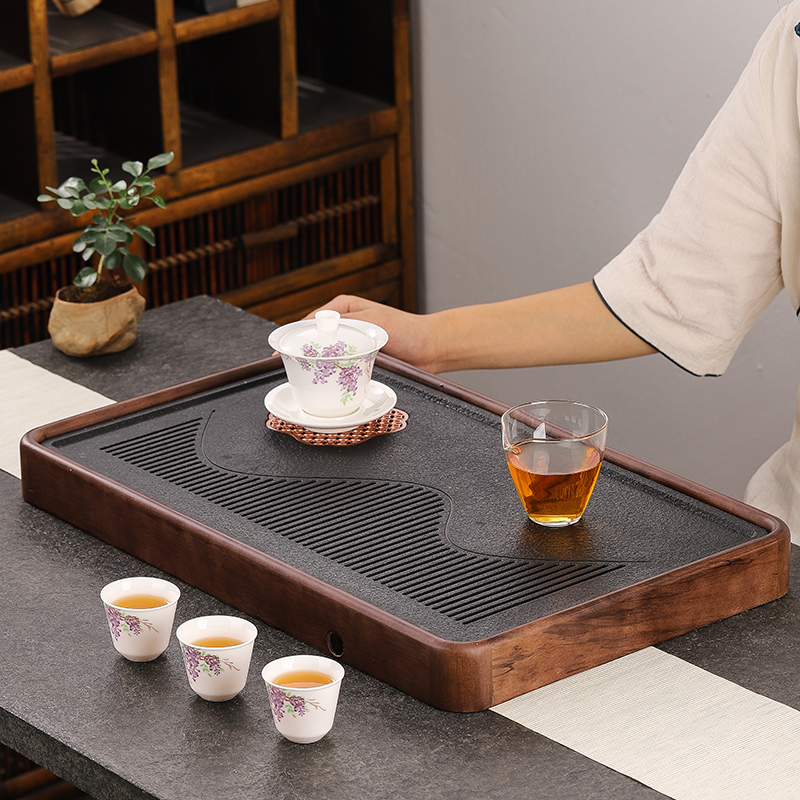 仿乌金石干泡台小茶台新款柯木家用客厅茶盘实木长方形小型茶托盘