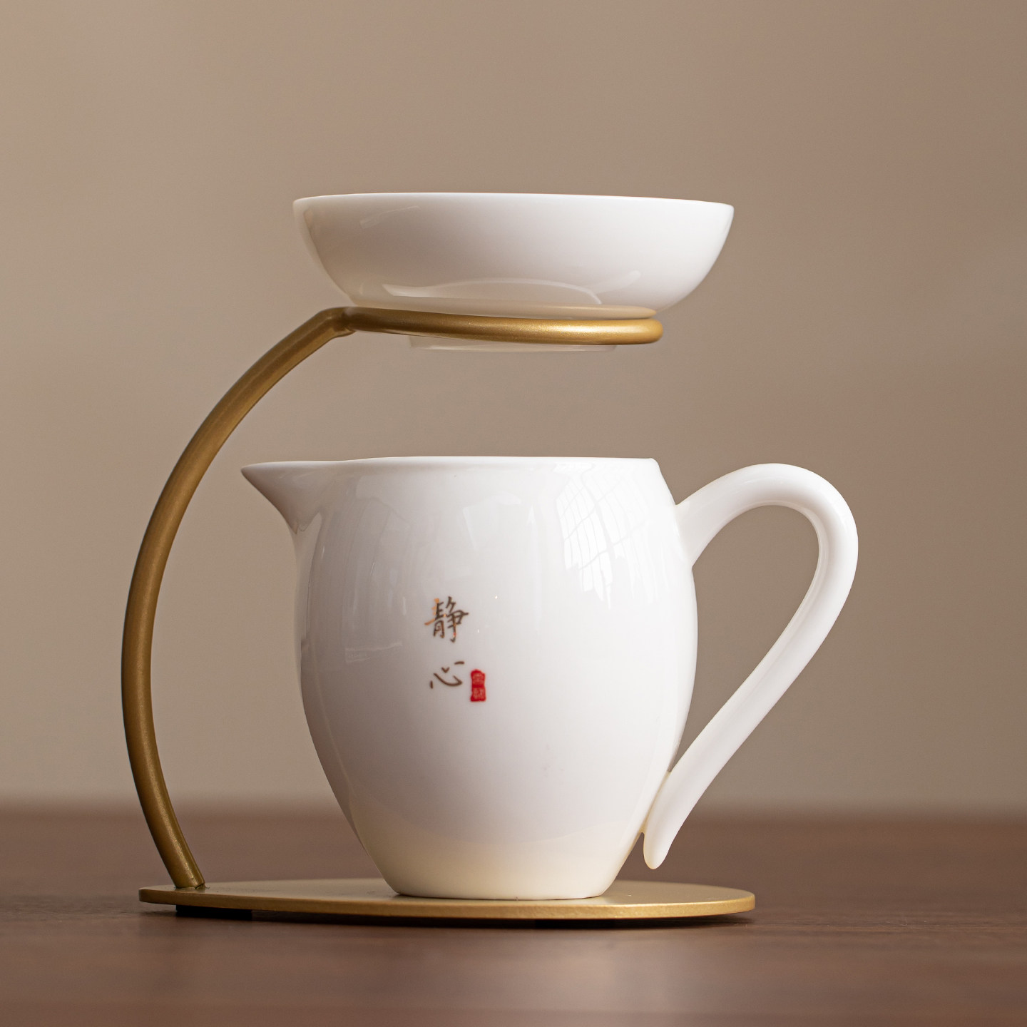 高档羊脂玉陶瓷茶滤公道杯图片