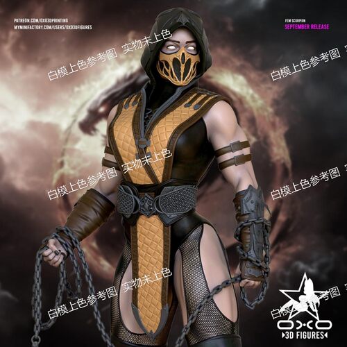 独家gk白模真人快打 蝎子3d打印模型白模上色练习雕像高颜值