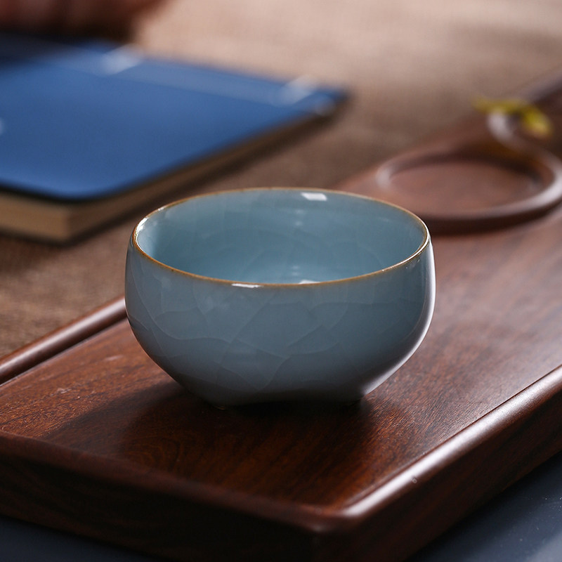 昌南陶瓷汝窑葵口茶杯主人杯单杯陶瓷品茗杯茶盏汝瓷开 片可养单