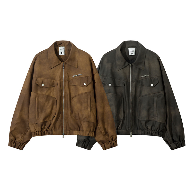 做旧水洗工装夹克棕黑双色调
