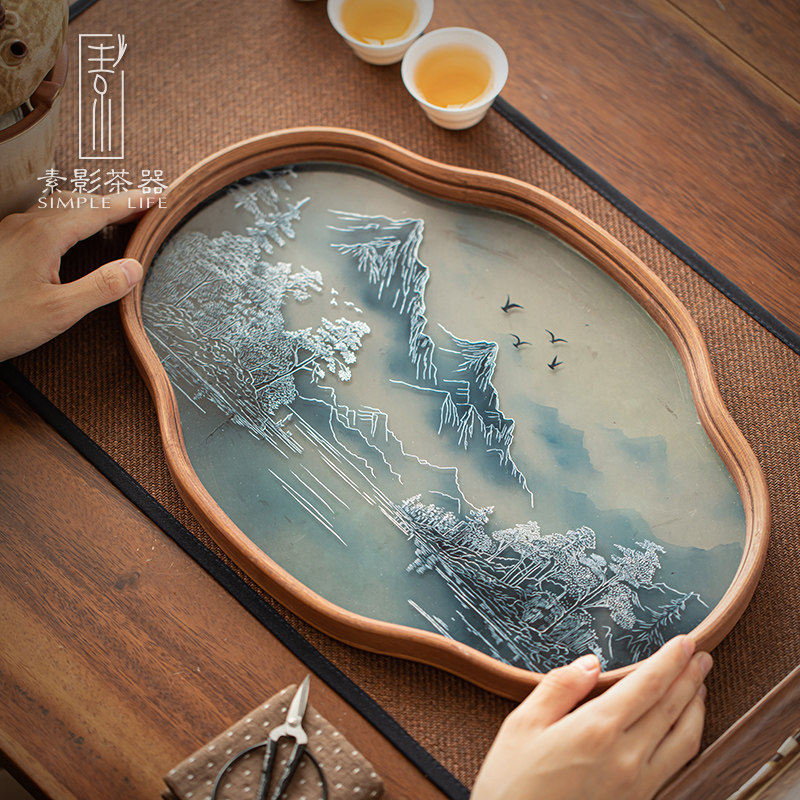素影 中式山水干泡茶盘复古茶具托盘高档竹制茶奉茶杯茶水收纳盘,餐饮具,茶盘,淘宝优惠券,粉丝福利购,淘宝优惠卷
