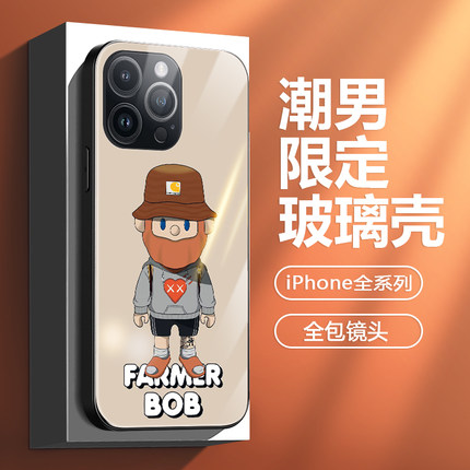 bob苹果13手机壳新款iphone14promax情侣12mini潮牌11pm玻璃x卡通xr小众设计6s个性7创意xs镜头全包8plus男女