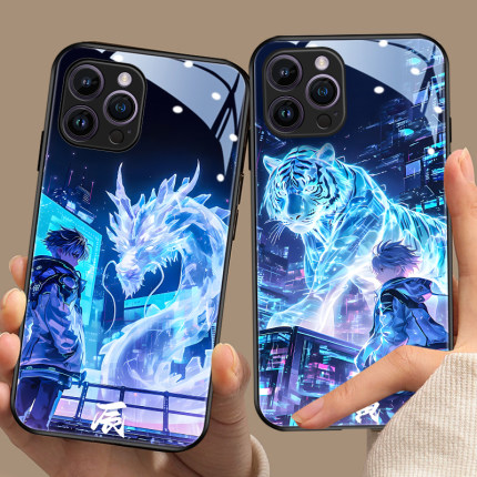 十二生肖苹果15promax手机壳新款iPhone17玻璃13pro酷炫男生12龙马高级适用于11本命年14创意8plus个性16男士