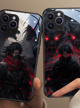 苹果15promax手机壳2024新款iPhone16玻璃13pro黑色12mini酷炫11高级小众xs暗黑风8plus爆款14个性创意xr男生