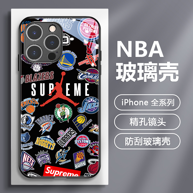 NBA苹果14手机壳iphone15promax新款男12mini玻璃11pm小众高级感x潮牌xs队标xr篮球男生7p 13全包8plus保护套 3C数码配件 手机保护套/壳 原图主图