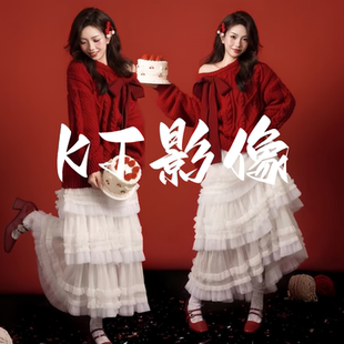 2026新款新年圣诞生日红色毛衣主题个性写真女亲子闺蜜装照潮服装