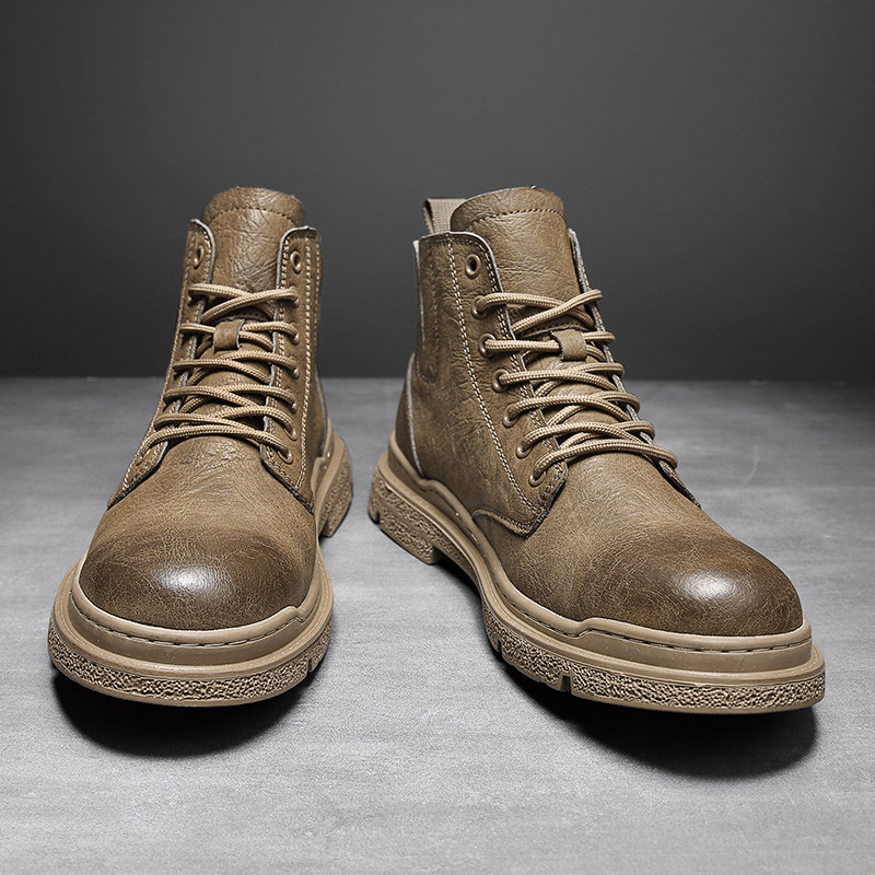 MARTIN BOOTS MENS AUTUMN HIGH-TOP BRITISH STYLE LEATHER SHOES WORKWEAR RETRO WATERPROOF AND WEAR-RESISTANT LABOR PROTECTION BOOTIES WORK TIDE SHOES