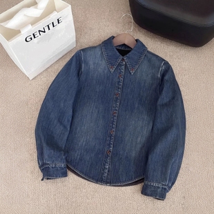 小个子时尚设计感加绒加厚牛仔衬衫女装秋冬爆款超好看叠穿上衣