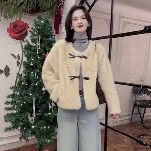 短款小香风设计感羊羔毛短外套女装2025冬季韩系时尚洋气保暖上衣