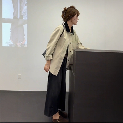 爆款复古设计感工装风衣外套女