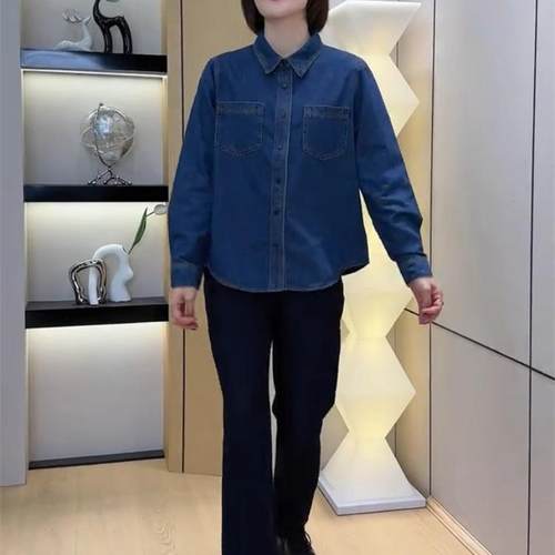 短款小个子牛仔衬衫秋冬叠穿上衣