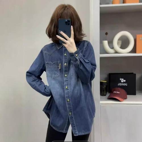 牛仔衬衫女复古新款内搭上衣外套