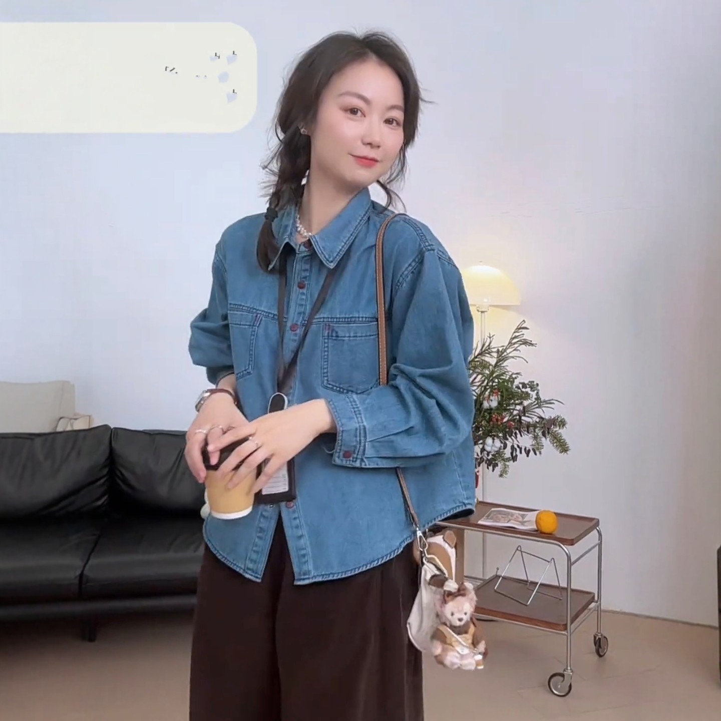 韩系时尚设计感小个子牛仔衬衫图片