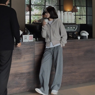 高级感连帽双拉链卫衣外套女2025春装新款休闲宽松极简风开衫上衣