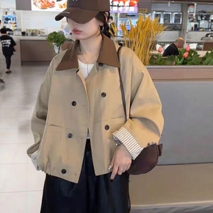 巴恩风高级感撞色风衣短款外套女装秋季高级感休闲显瘦夹克上衣