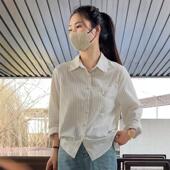 2025夏季 防晒衣女装 小个子宽松显瘦休闲洋气衬衣上衣 条纹衬衫 短款