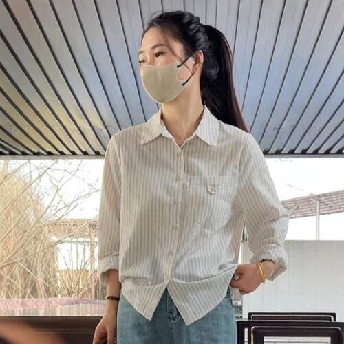 韩版时尚简约短款条纹衬衫上衣