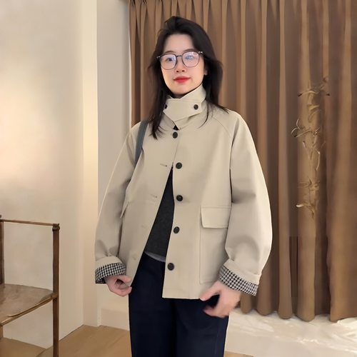 韩系流行超好看设计感立领风衣