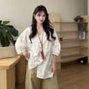 洋气防晒罩衫 女2025夏新款 时尚 开衫 国风V领刺绣七分袖 新中式 衬衫
