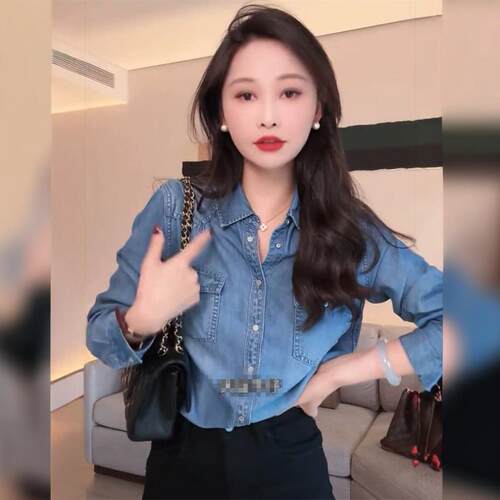 垂感正肩牛仔衬衫外套女休闲上衣