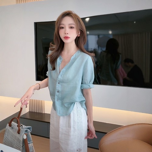 2025夏季薄款苎麻圆领衬衫防晒衣