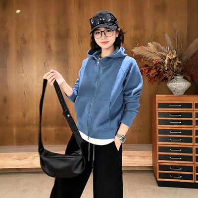 连帽双拉链高级感卫衣短外套